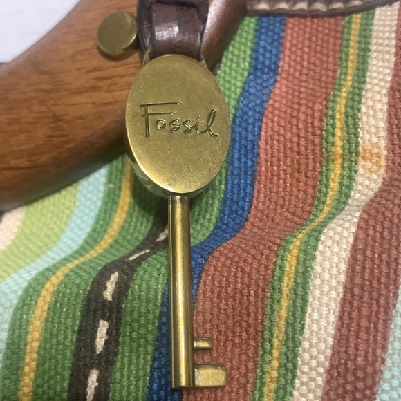 Fossil Cloth Boho Striped Bag w/ wooden handles ..GREAT FALL BAG - Picture 3 of 11